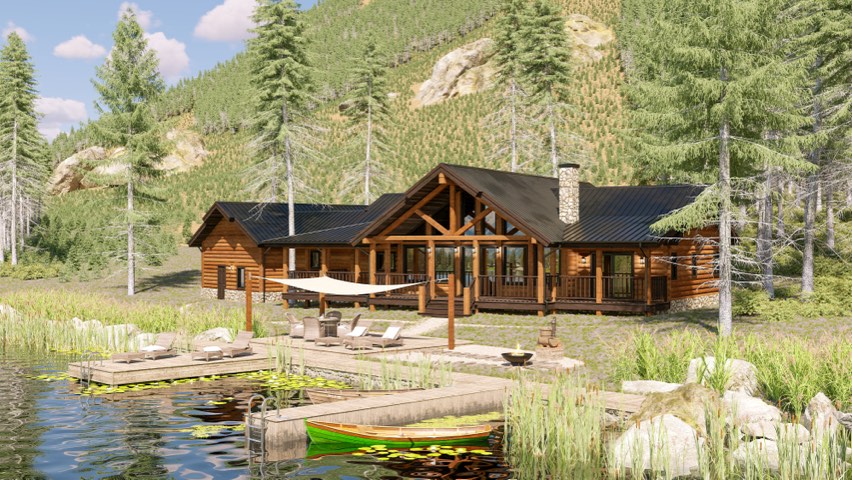 Desert View custom log home rendering