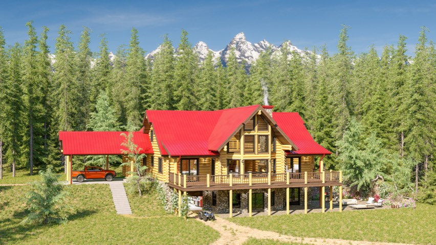 Preheim custom log home rendering