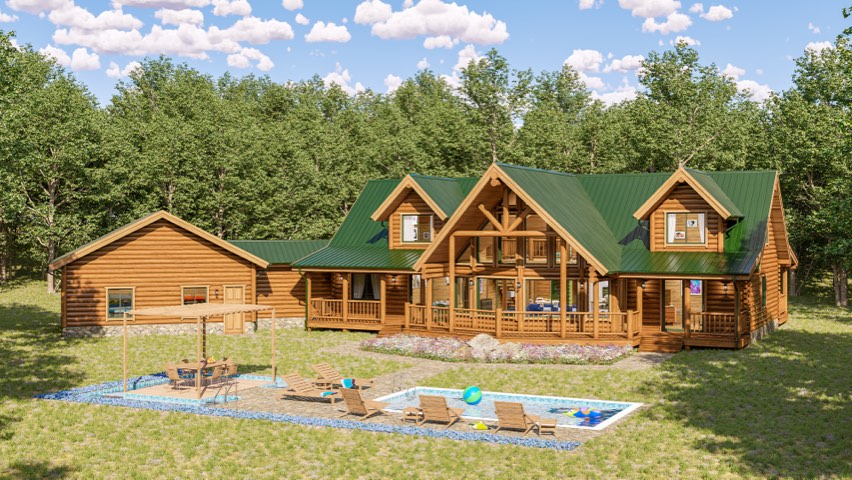 Thomas custom log home rendering