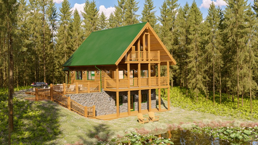Saueracker custom log home rendering