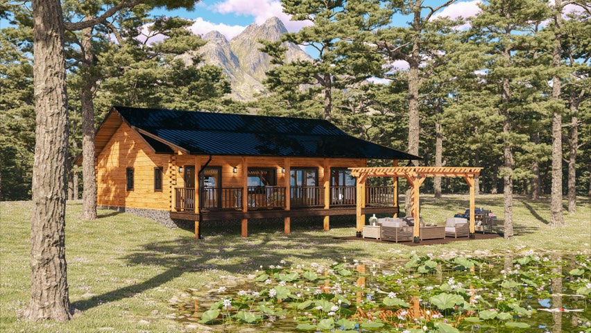 Larson custom log home rendering