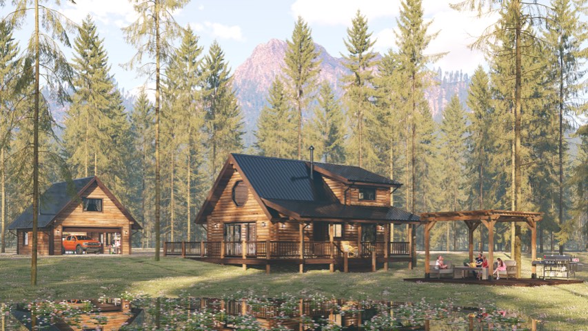 Muerer custom log home rendering