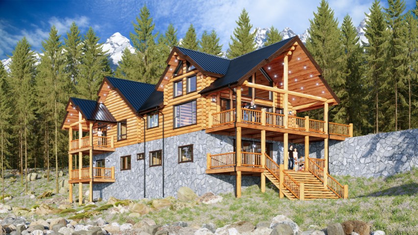 Von Oepen custom log home rendering