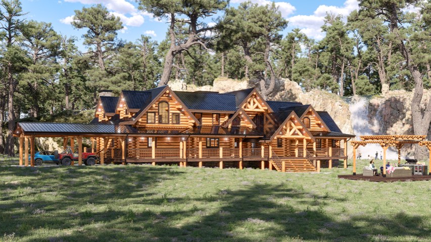Kinsley custom log home rendering