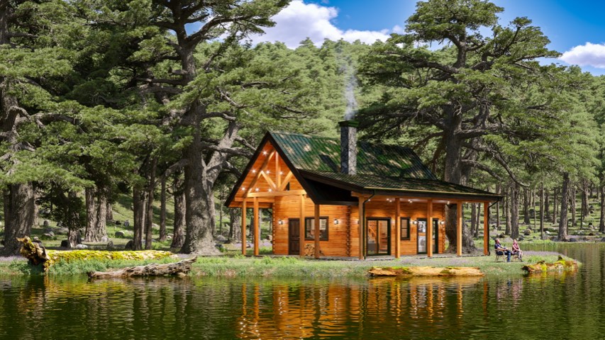 Swan custom log home rendering